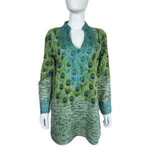 Sol Royal Peacock Embroidered Boho V-Neck Tunic